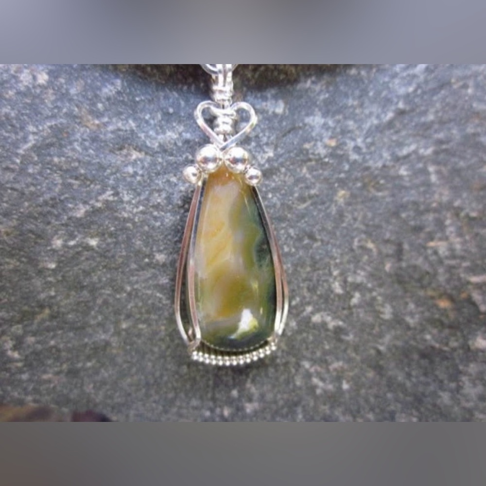 Vintage Ocean Jasper Double Stone Sterling Silver Wire Wrapped Pendant - Picture 5 of 5